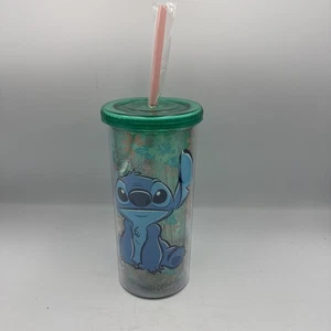 Bicchiere da viaggio Disney Lilo & Stitch simpatico in plastica floreale 20 oz con verde paglia - Foto 1 di 7