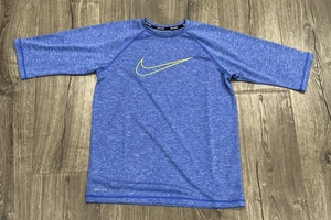 Nike Blue Large Youth Swim Shirt Dri-Fit Quick Drying Fabric Blue Yellow Swoosh - Picture 1 of 4