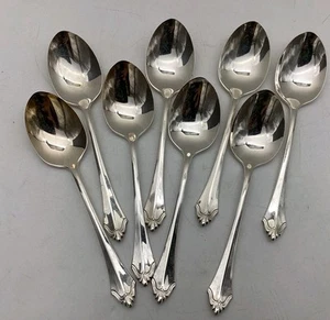 Set 8 Oneida Community Belcourt Silverplate Soup Spoons Tablespoons - Picture 1 of 7