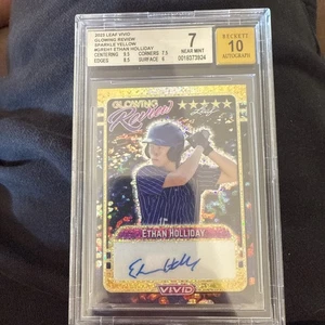 Ethan Holliday Signed 2023 Leaf Vivid Glowing Review Sp.Yellow /10 BGS 7 Auto 10 - Picture 1 of 3