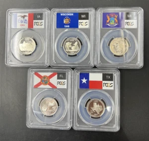 2004 S Complete 5 Coin Silver Proof Quarter Set PCGS Graded PR69 DCAM Flag Label - Picture 1 of 12