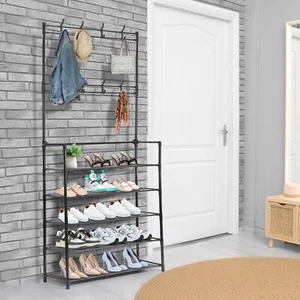 3-in-1 Entryway Coat Rack With Shoe Rack, Multipurpose Hanging Storage Holder a - Picture 1 of 10