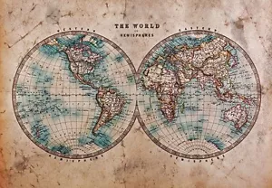 66"x96" - Large Self-Adhesive Vintage World Map Wall Mural Wallpaper - Picture 1 of 3