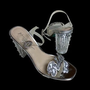 Betsey-Johnson Women's SB-BARIE Silver Bride Bridal Heels Size 8 Wedding Bling - Picture 1 of 21