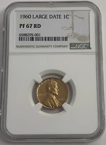 1960 P NGC PF67 RD Large Date Red Proof Lincoln Memorial Penny 1C One Cent White - Picture 1 of 3