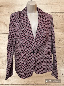 Michael Kors Blazer Size 14 Cotton Stretch Red White Blue Dots Spring Tailored - Picture 1 of 16