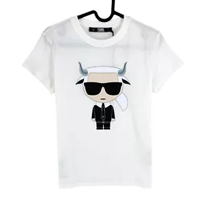 Karl Lagerfeld Women White K/Zodiac Taurus Crew Neck SS T Shirt Size XS - Picture 1 of 10
