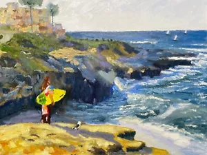 La Jolla Scene. Painting on canvas ORIGINAL. Impressionist Handmade Fine Art - Picture 1 of 4