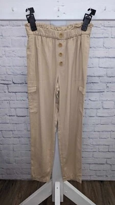 XXSMALL TAN A393758 Susan Graver Regular Linen Blend Pull-On Cargo Ankle Pants - Image 1 of 3