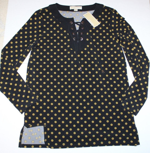 Nuova camicetta tunica MICHAEL KORS nera MK logo top manica a log taglia M $130 00