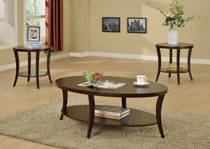 3 Pieces Table Set, Oval Coffee Table and 2 Round End Tables with 2-Tier Storage - Picture 1 of 16