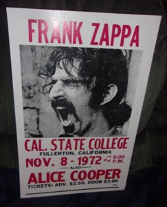 FRANK ZAPPA con póster de concierto de Alice Cooper Cal. State Nov. 1972 22x14 repro - Imagen 1 de 2