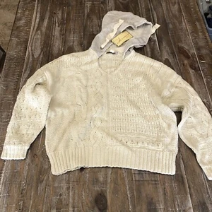 Felpa con cappuccio vintage Havana Cableknit avorio simpatica coulisse nuova con etichetta taglia S - Foto 1 di 1