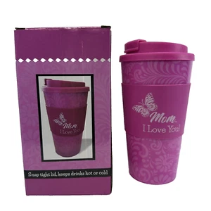 ¡Mamá, te quiero! Vaso de viaje solo para mi mamá 16 oz mariposas rosas frío caliente - Imagen 1 de 6