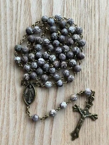 Vintage Bronze Snowflake Obsidian Gemstone Bead Holy Rosary for Catholic Gift - Photo 1 sur 4
