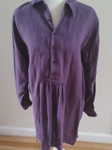 Eskandar Linen Button Popover Purple Button up Collar Long Sleeve Dress Sz 1 - Picture 1 of 8