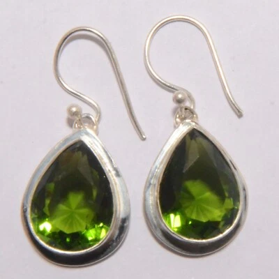 Peridot Earring 925 Sterling Silver Handmade Gemstone Jewelry 1.6'' - Image 1 of 3