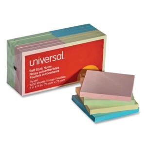 Universal 35669 3 in. x 3 in. Self-Stick Note Pads - Pastel Colors (12/Pack) New - Picture 1 of 6