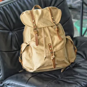 Vintage Backpack Washed Canvas Men's Bag Rucksack Travel Hiking Satchel Pack - Picture 1 of 8