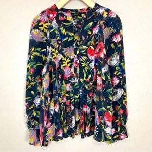 J. Camicetta Popover Crew Plissettata Seta Donna Taglia S Floreale Maniche Lunghe Boho Art - Foto 1 di 6