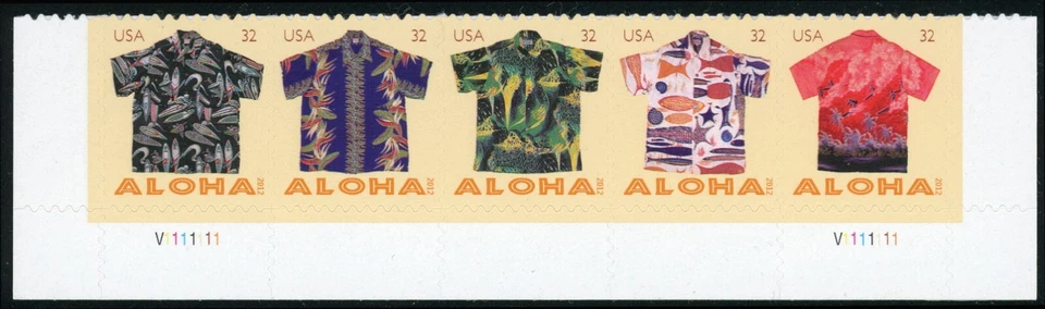 US Scott #4592-4596 Aloha Shirts Bottom Plate# Strip of 5  MNH ***FREE SHIP***** - Image 1 of 1