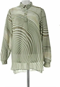 2 Pc Dennis Basso Printed Chiffon Long-Sleeve Tunic w/ Tank-Neutral Size L or 1X - Picture 1 of 5