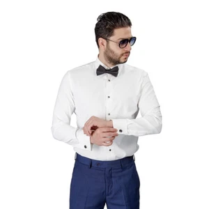 Ivory Tuxedo Dress Men's Dress Shirt French Cuff Lay Down Spread Collar By AZAR - Picture 1 of 9