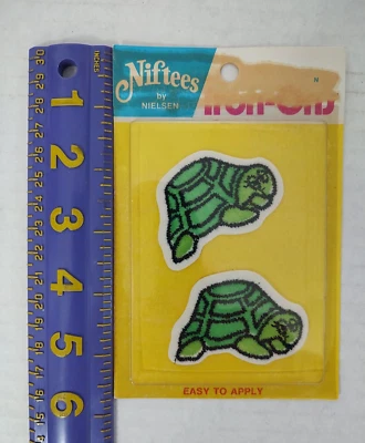 Vintage 1970's Niftees Iron- Ons Patches 2 Turtles Green Fabric NIP Nielson - Image 1 of 3