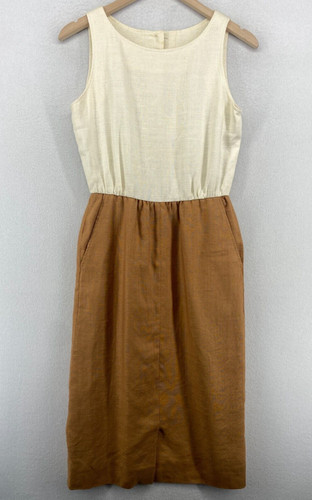 VETEMENTS Abito Vintage 8 Lino Tubino Tank Senza Maniche Schiena Bottone Union Made Marrone USA