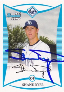 SHANE DYER TAMPA BAY RAYS SIGNED 2008 BOWMAN DRAFT PICK PROSPECT BDPP16 CARD