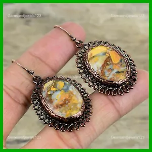 Oval Maligano Jasper Stone New Electroformed Hook Dangle Earrings Jewelry Copper - Picture 1 of 6