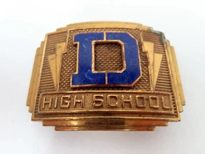 Vintage Josten's D High School Belt Buckle Invisible Giant Grip Gold Color 40's - Picture 1 of 2