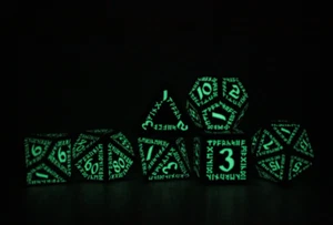 Runic Black & Glow-in-the-Dark - 7 Piece Resin Tabletop DND RPG 5e Dice Set - Picture 1 of 7
