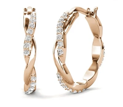 Pendientes de aro enchapados en oro rosa de 18 quilates de 22 mm con cristales de Swarovski nuevos Foto 1 de 4