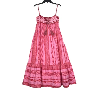 Maxi abito ricamato bohemien cami rosa senza maniche nappe poliestere donna XS - Foto 1 di 9