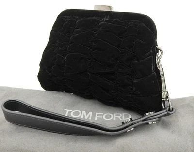 Bolso sin asas TOM FORD de terciopelo de oveja con correa de cuero negro Italia 6,1 x 7,7 x 1,6" Foto 1 de 4