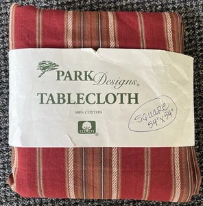 PARK DESIGNS FARM HOUSE COTTON TABLECLOTH 54X54. Cinnabar Red Striped - NEW! - Picture 1 of 3