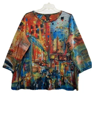Top tejido estampado abstracto multicolor ALI MILES talla 2X paisaje urbano Foto 1 de 4