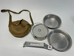 Vintage Palco Aluminum Nesting Mess Camping Kit & Canvas Bag Boy Scouts 1960s - Picture 1 of 8