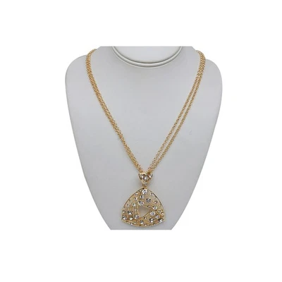 2-1/2 x 2" Gold Color Triangle with Crystals Pendant Necklace with 30 Inch Chain Foto 1 de 2