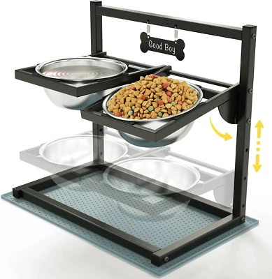 Hundenapf Erhöht mit 4 Höhenverstellbaren 10° Geneigten 2 Edelstahl-Hundenäpfe 1 - Bild 1 von 4