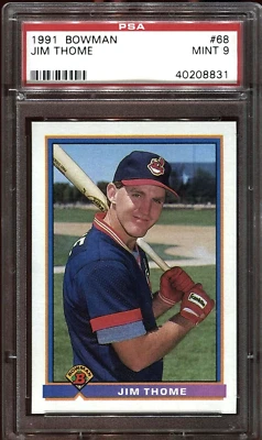 Tarjeta de novato Jim Thome 1991 Bowman #68 PSA9 como nueva Cleveland Indians RC HOF '91 Foto 1 de 2