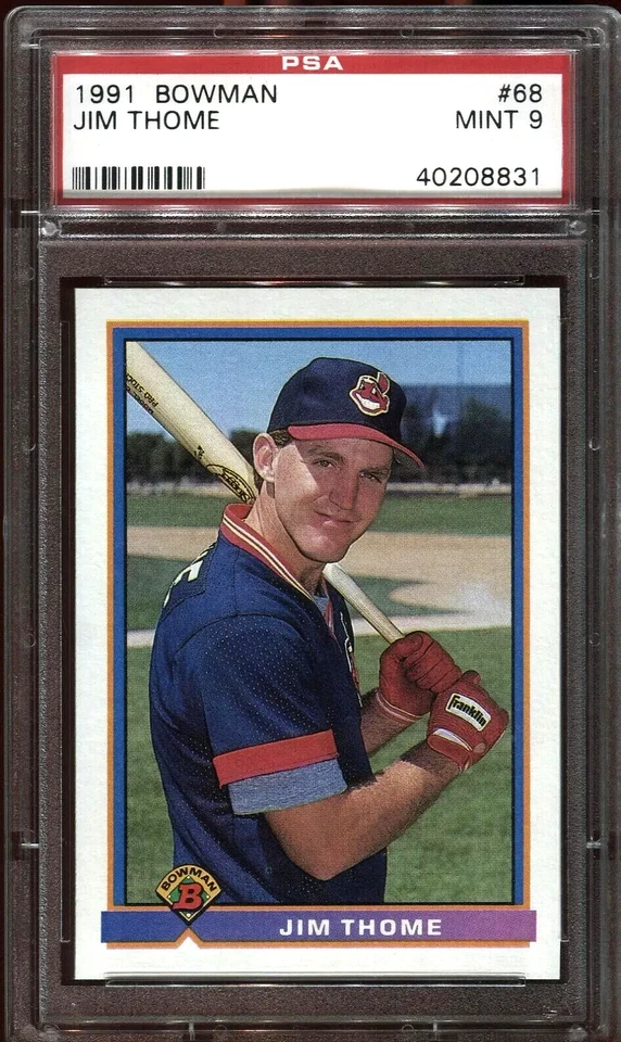 Tarjeta de novato Jim Thome 1991 Bowman #68 PSA9 como nueva Cleveland Indians RC HOF '91 Foto 1 de 2