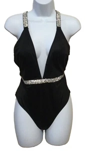 Victoria's Secret Swim Bling Shine Strap Plunge One-piece Swimsuit Black Medium - Picture 1 of 5