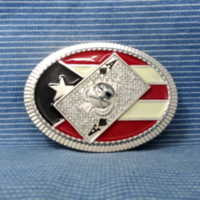Gambler Belt Buckle Flag Ace Skull Biker Poker Run Patriotic Halloween   .GTA483 - Image 1 of 4