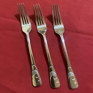 Set Of 3 Oneida SERIF Stainless Salad Forks Flatware Frosted Accent Swirls 7 1/4 - Picture 1 of 5