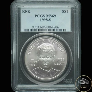 1998 S Robert F Kennedy RFK Commemorative Silver Dollar PCGS MS69 - Picture 1 of 2