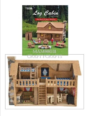 Plastic Canvas Pattern Book LOG CABIN Doll House ~ Furniture, Outhouse, Rug ++ - Image 1 of 4