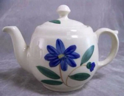 Mid Century Shawnee Pottery USA Blue Floral Conventional Teapot - Image 1 of 3