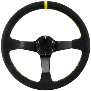 Sport Lenkrad 350mm - Naht: Gelb, 95mm tief geschüsselt Tuning Rallye Racing - Zdjęcie 1 z 4